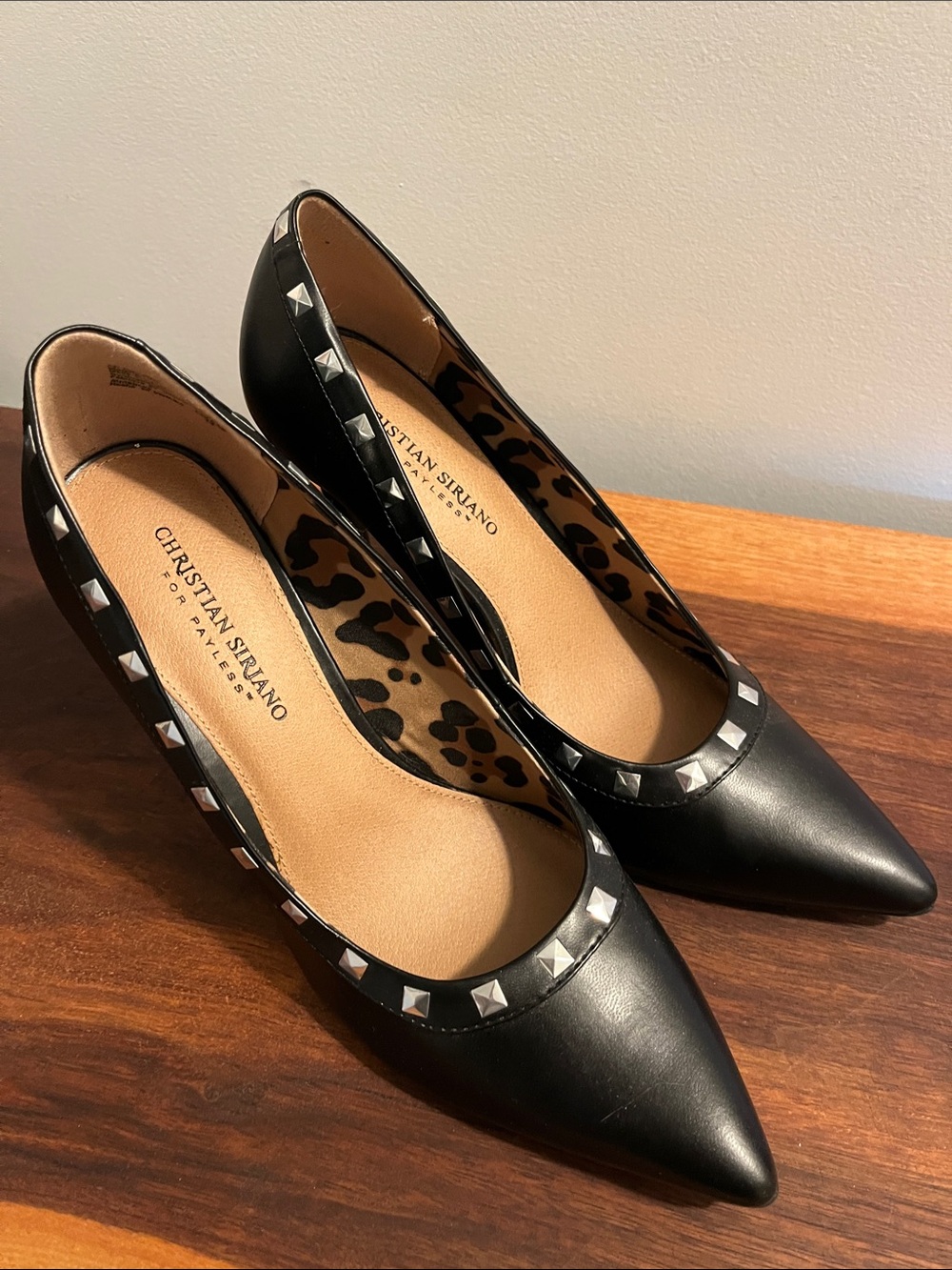 Christian Siriano Black Studded Pointed-Toe Heels